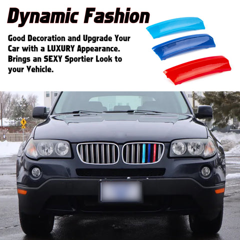 Sporty Tri-Colored Front Grill Insert Clip on Trim Decor For BMW X3 2007-2010