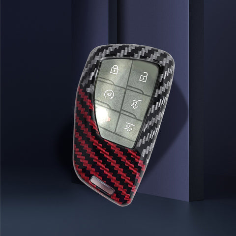 x xotic tech Glossy Black/Red Mix Color Carbon Fiber Texture Hard Plastic Key Fob Cover Case Compatible with Chevy Silverado 1500 or GMC Sierra 1500 2022-up, Silverado 2500HD 3500HD Tahoe 2024-up