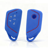 x xotic tech Sport Soft Silicone Smart Key Fob Cover with Red Blue Racing Stripe Compatible with VW Volkswagen Golf GTI/R MK8, ID.4, Atlas Cross Sport, 5-Button Matte Remote Protector Case