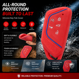 x xotic tech Sport Soft Silicone Smart Key Fob Cover with Red Blue Racing Stripe Compatible with VW Volkswagen Golf GTI/R MK8, ID.4, Atlas Cross Sport, 5-Button Matte Remote Protector Case