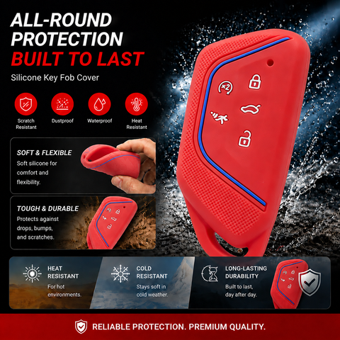 x xotic tech Sport Soft Silicone Smart Key Fob Cover with Red Blue Racing Stripe Compatible with VW Volkswagen Golf GTI/R MK8, ID.4, Atlas Cross Sport, 5-Button Matte Remote Protector Case