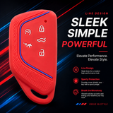 x xotic tech Sport Soft Silicone Smart Key Fob Cover with Red Blue Racing Stripe Compatible with VW Volkswagen Golf GTI/R MK8, ID.4, Atlas Cross Sport, 5-Button Matte Remote Protector Case