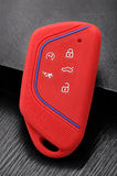 x xotic tech Sport Soft Silicone Smart Key Fob Cover with Red Blue Racing Stripe Compatible with VW Volkswagen Golf GTI/R MK8, ID.4, Atlas Cross Sport, 5-Button Matte Remote Protector Case