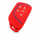 x xotic tech Sport Soft Silicone Smart Key Fob Cover with Red Blue Racing Stripe Compatible with VW Volkswagen Golf GTI/R MK8, ID.4, Atlas Cross Sport, 5-Button Matte Remote Protector Case