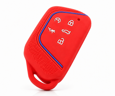 x xotic tech Sport Soft Silicone Smart Key Fob Cover with Red Blue Racing Stripe Compatible with VW Volkswagen Golf GTI/R MK8, ID.4, Atlas Cross Sport, 5-Button Matte Remote Protector Case