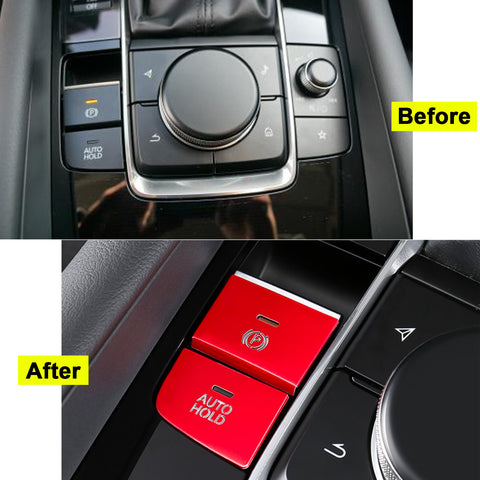 Set Red P Gear BRAKE HOLD Engine Start Push Button Combo Cover For Mazda 3 2020