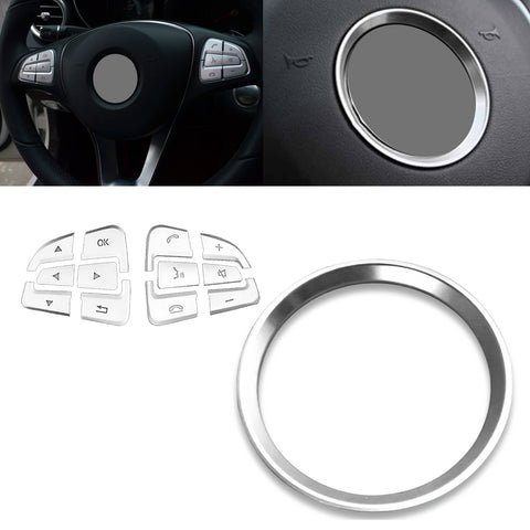 For Benz GLA GLE 2015-up Silver Steering Wheel Button Logo Frame Ring Decor Trim