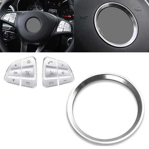 Silver Steering Wheel Button Central Logo Ring Molding Trim For Mercedes C GLC
