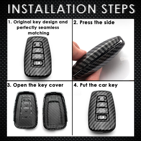 Carbon Fiber Texture Full Sealed Key Fob Cover Shell Keyless Key Protective Hard Case for Toyota Camry Corolla RAV4 Prius Avalon C-HR 86 GT 2017 2018 2019 4-button Entry Smart Key