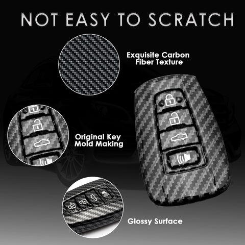 Carbon Fiber Texture Full Sealed Key Fob Cover Shell Keyless Key Protective Hard Case for Toyota Camry Corolla RAV4 Prius Avalon C-HR 86 GT 2017 2018 2019 4-button Entry Smart Key