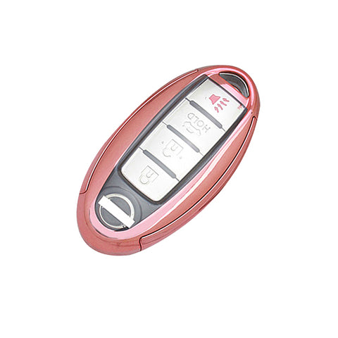 Xotic Tech Rose Gold TPU Key Fob Shell Full Cover Case w/ Pink Keychain, Compatible with Nissan J10 J11 Note Micra X-Trail T31 T32 Kicks Tiida Infiniti QX80 QX70 QX50 Q50 Q60 Smart Keyless Entry Key