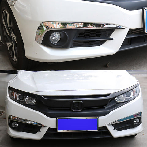 Chrome Front Fog Light Eyelid w/Stripes Decor Trim For Honda Civic 2016-2018