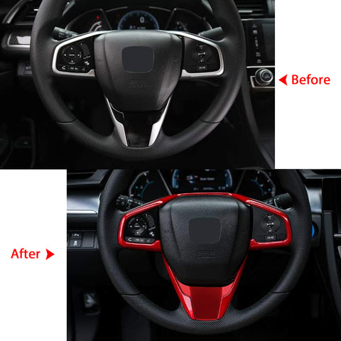 Red Steering Wheel Dashboard Panel Frame Decor Trim For Honda Civic 2016-2021