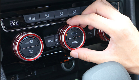 Red Center Steering Wheel + AC Climate Control Knob Ring Cover for VW MK7 Golf