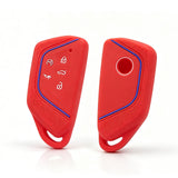x xotic tech Sport Soft Silicone Smart Key Fob Cover with Red Blue Racing Stripe Compatible with VW Volkswagen Golf GTI/R MK8, ID.4, Atlas Cross Sport, 5-Button Matte Remote Protector Case