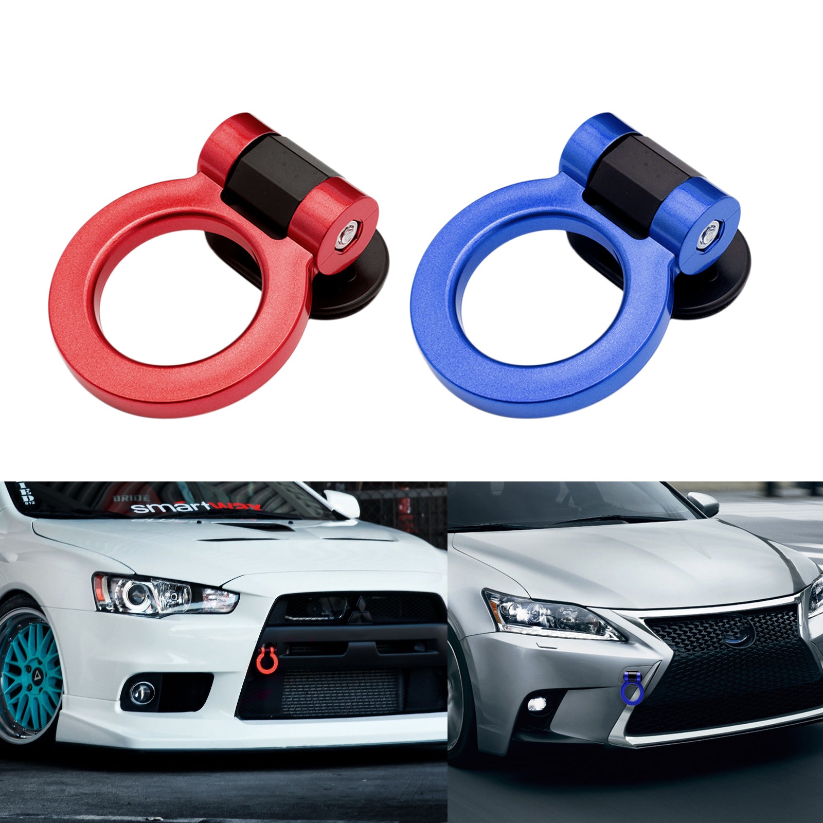 2pcs Racing Style Bumper Trailer Tow Hook Ring Stick On Decoration
