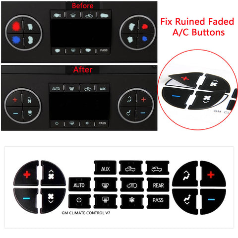 AC Dash Button Sticker Repair Kit - Radio AC Control Button Vinyl Overlay Decal Replacement for Chevrolet Silverado Tahoe Buick Enclave GMC Sierra Acadia 2007-2015 GM Vehicles
