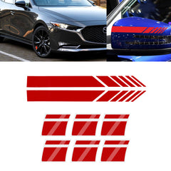 Auto Universal Fit Racing Style 4Pcs Front Hood Fender Double Hash Stripe Stickers + 6Pcs Reflective Wheels Rim Safety Warning Stickers+ 4Pcs Rearview Mirror Slash Mark Decals Set