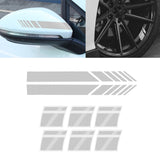 Auto Universal Fit Racing Style 4Pcs Front Hood Fender Double Hash Stripe Stickers + 6Pcs Reflective Wheels Rim Safety Warning Stickers+ 4Pcs Rearview Mirror Slash Mark Decals Set