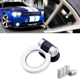 Set JDM Sport Style Tow Hook Ring Decoration+Tire Valve Stem Caps Universal Fit