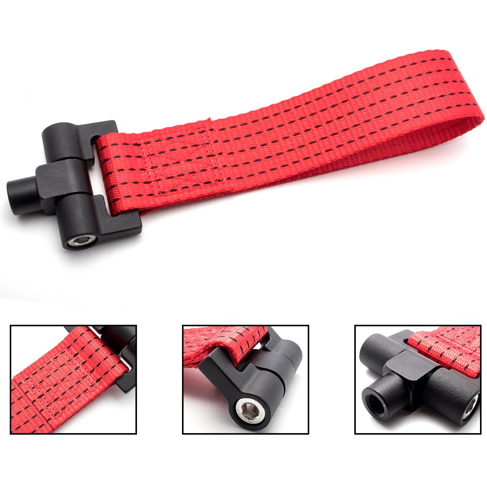 Xotic Tech Red JDM Style Tow Hole Adapter with Towing Strap for BMW 1 3 5 6  Series X5 X6, Fit Mini Cooper 