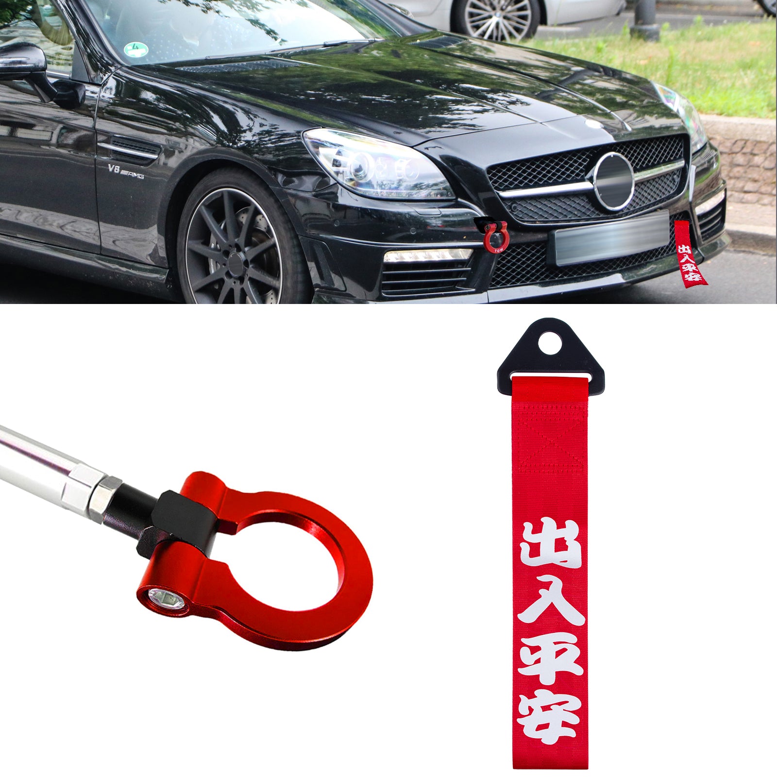 Set Front Bumper Towing Strap+Tow Hook For Mercedes-Benz C E S CLA