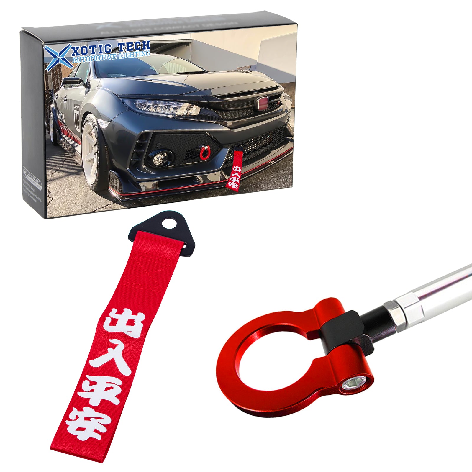 Sports Red High Strength Racing Tow Strap Set for Front Rear Bumper Towing  Hook 
