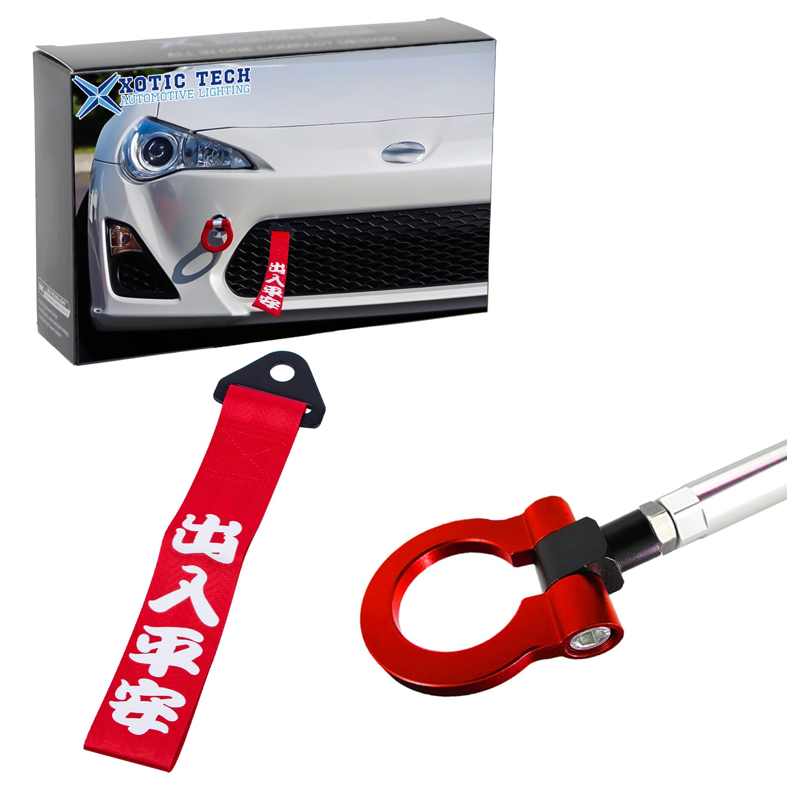 Xotic Tech JDM Red Sport Racing Style Aluminum Tow Hole Adapter with Nylon  Towing Strap for Scion FR-S/Fit Toyota 86 / Fit Subaru BRZ WRX STi
