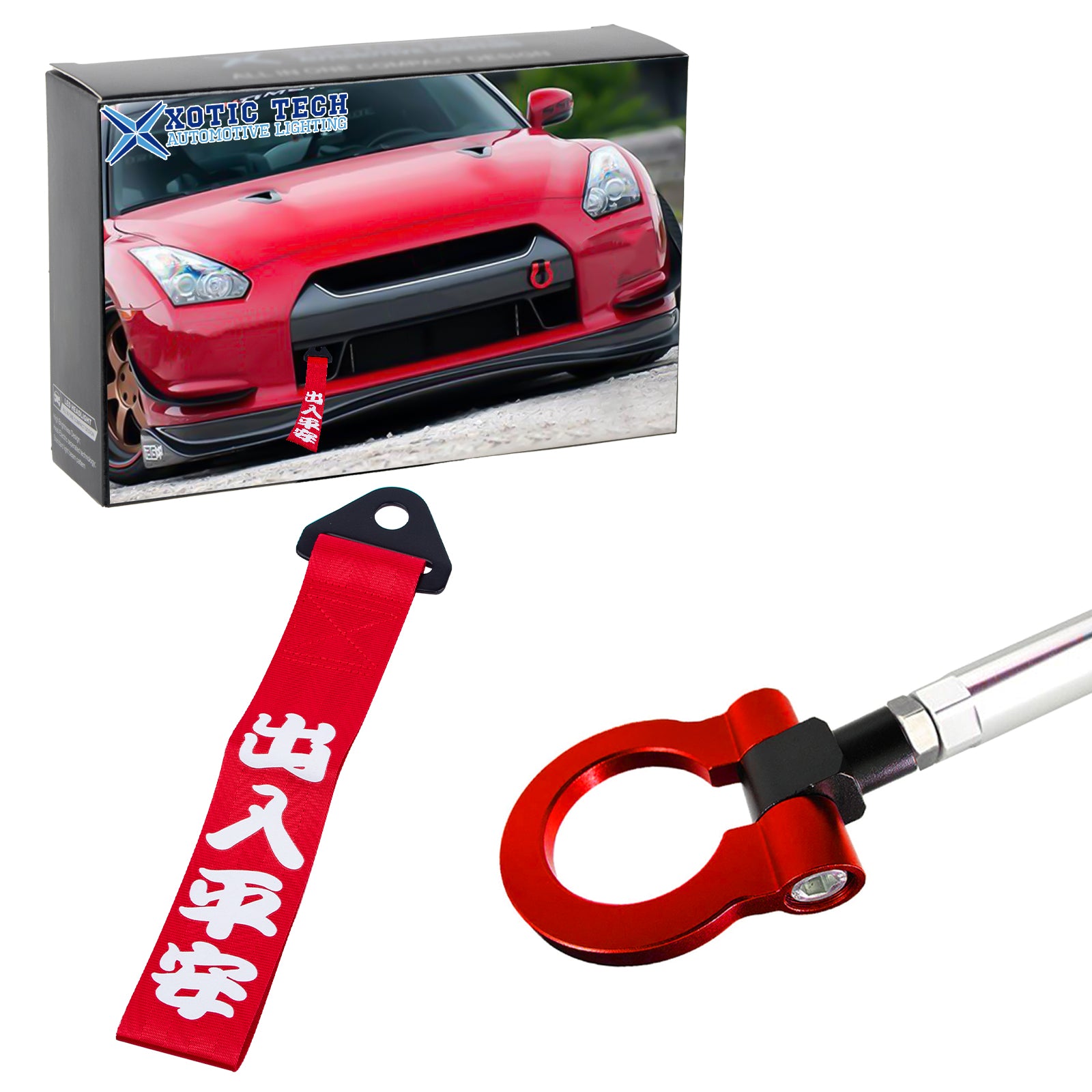 2X Sporty Front Bumper Towing Strap+Tow Hook For Nissan 370Z GT-R R35