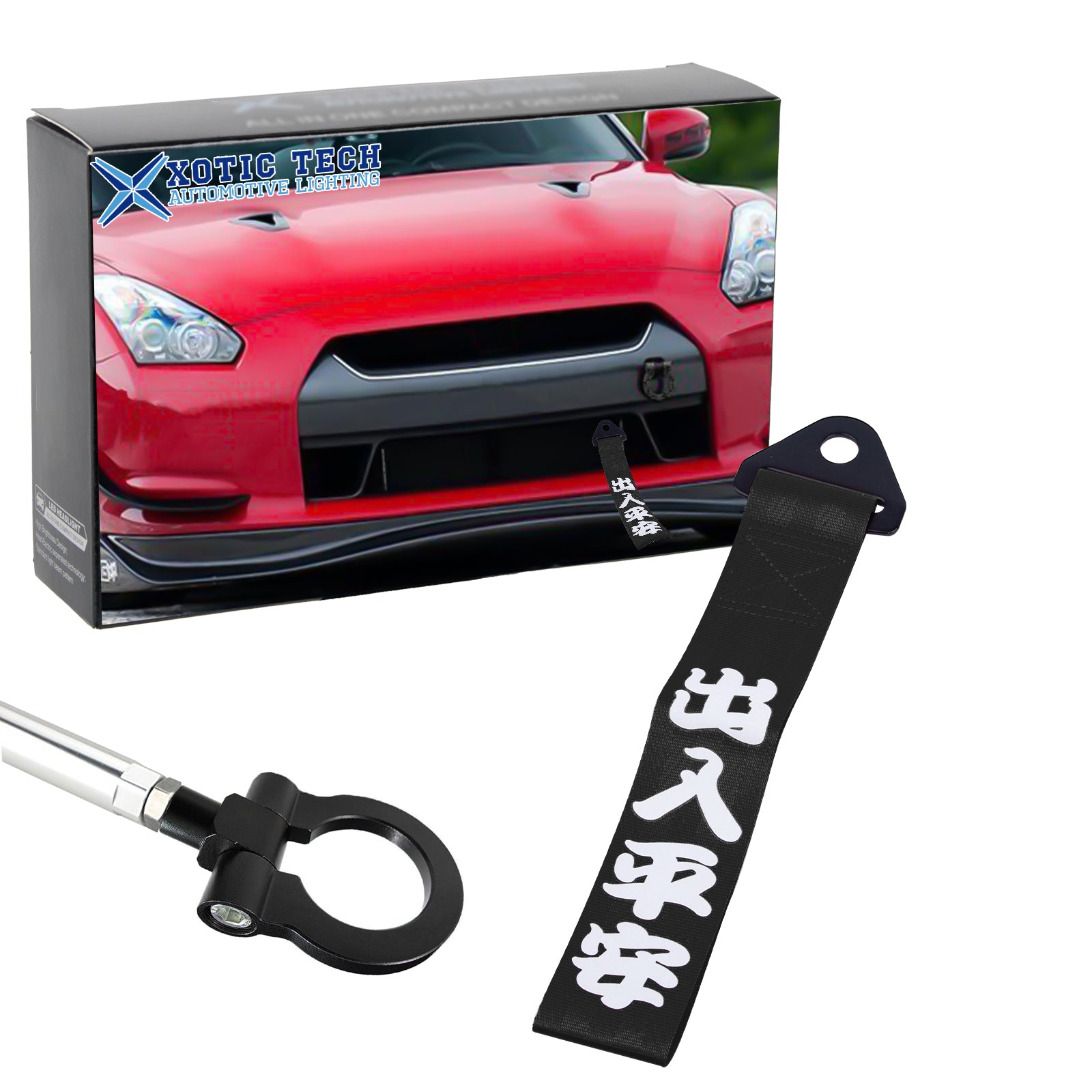 2X Sporty Front Bumper Towing Strap+Tow Hook For Nissan 370Z GT-R
