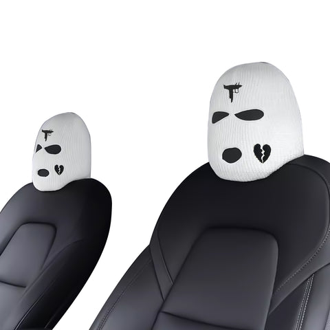 Xotic Tech Car Funny Decoration Spoof Balaclava Face Headrest Cover, Scary Bank Robber Costume Front Seat Head Rest Protector, Halloween Bandit Mask Auto Accessories Universal for Most Car-White