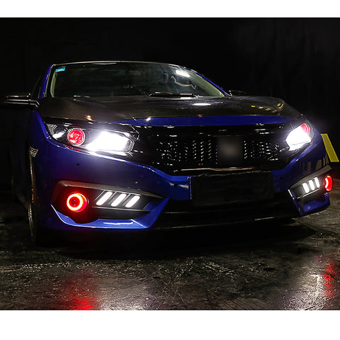 Honda Civic 2016 2017 LED Daytime Running DRL / Turn Signal Light Headlight Kit Mustang Style Fog Light Bezels, Dual Color Dual Funtion