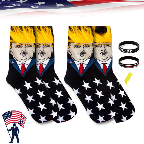 2 Pair Trump American Flag Presidential Election Patriot Print Cotton Crew Socks