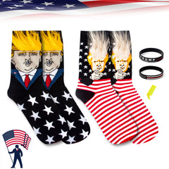 2 Pair Trump American Flag Presidential Election Patriot Print Cotton Crew Socks