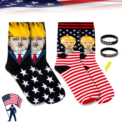 2 Pair Trump American Flag Presidential Election Patriot Print Cotton Crew Socks