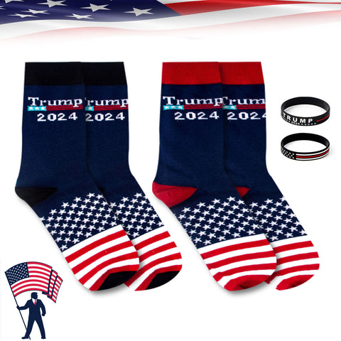 2 Pair Trump American Flag Presidential Election Patriot Print Cotton Crew Socks