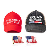 2x MAGA Save America Again President Trump Hat Cap Embroidered w/Lapel Pins