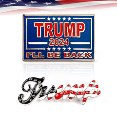 Donald Trump 2024 I'LL BE BACK Patriotic USA Flag Metal Tie Tack Badge Pin 2pcs