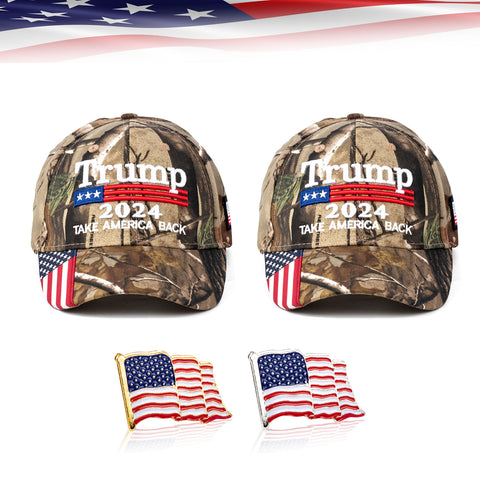 2x One Size Trump MAGA Take America Back Republican 2024 Cap Patriotic Gift