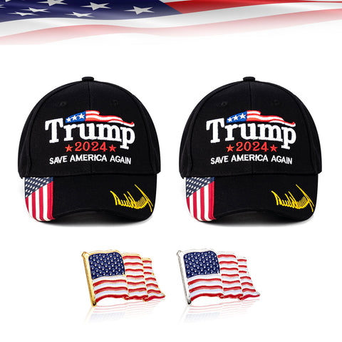 2x One Size Trump MAGA Take America Back Republican 2024 Cap Patriotic Gift