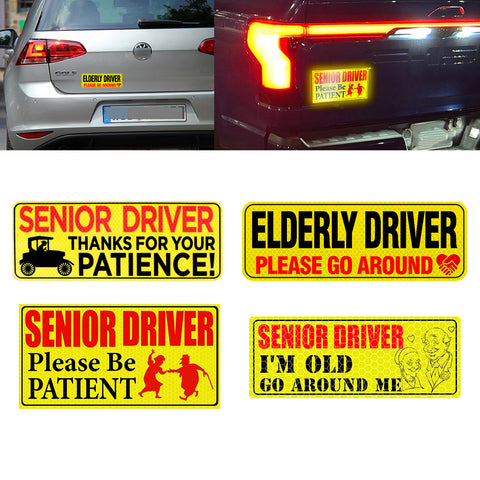 x xotic tech Elderly Driver Car Magnet Reflective Senior Driver Magnet Signs for Car Old People Gag Gifts Yellow Sign Magnetic Bumper Sticker for Grandma Grandpa