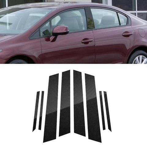 For Honda Civic 2012-15 Carbon Fiber Look Pillar Posts Door Trim Piano Cover Kit