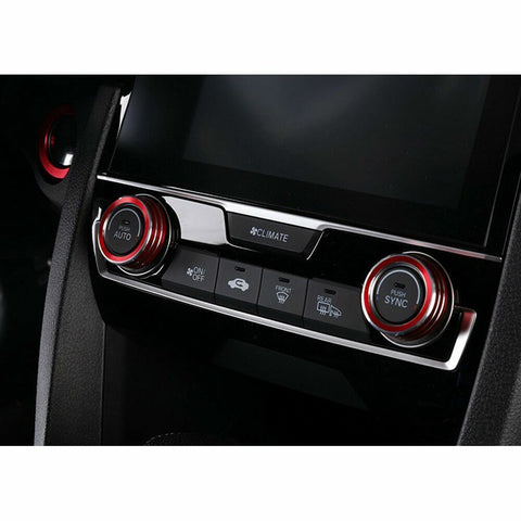 2pcs Centre Console AC Climate Control Knob Surrounding Ring Decoration Covers Compatible with Honda Civic 10th Gen 2016-2021 (Red)