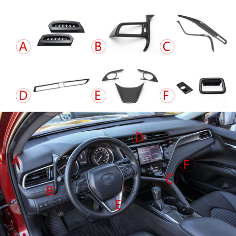 Carbon Fiber ABS Console AC Vent Steering Wheel Glove Box Trim For Camry 2018-20