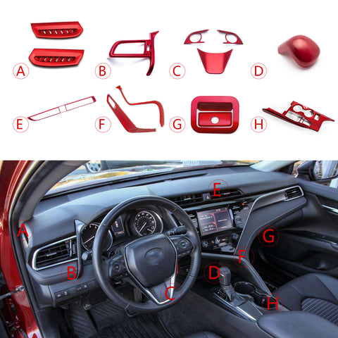 Red Gear Box AC Air Vent Steering Wheel Gear Shift Cover Kit For Camry 2018-2020