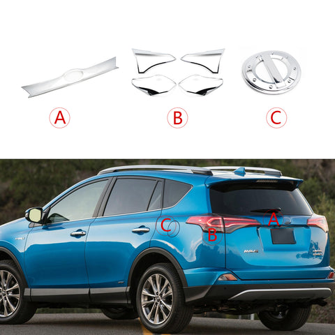 Chrome Gas Tank Cap Rear Trunk Lid Taillight Cover Trim For Toyota RAV4 2016-18