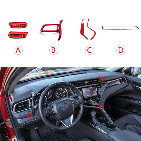 Set Red Console AC Air Vent Passenger Dash Strip Trim For Toyota Camry 2018-2020