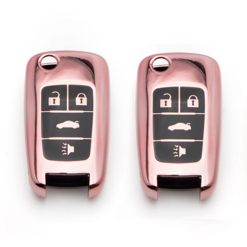 Red / Rose Gold Soft TPU Full Protection Remote Key Fob Case Cover for Chevrolet Cruze Malibu 4-button Flip Key