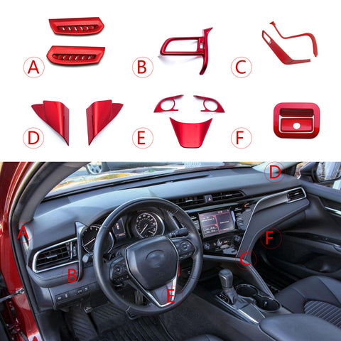 Red AC Air Vent A-Pillar Steering Wheel Console Strip Trim For Camry 2018-2024