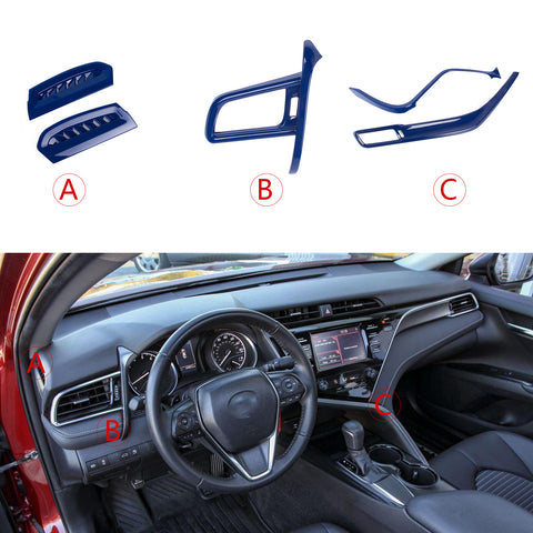 Sporty Blue Console Strip Side AC Air Vent Combo Trim For Toyota Camry 2018-2024